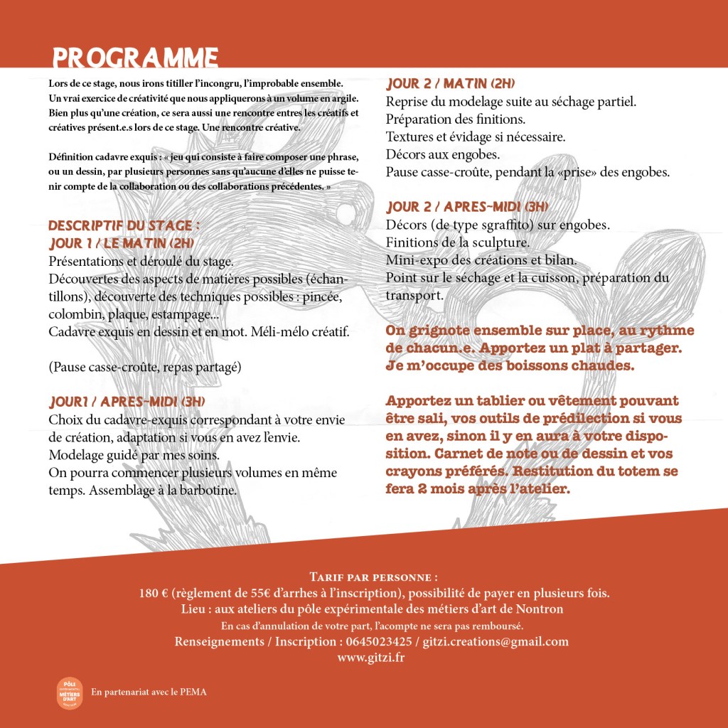 Stage modelage céramique cadavre exquis / Périgord Vert / Nontron- Brantôme- Mareuil / Dordogne